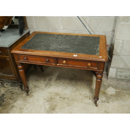 458 - VICTORIAN 2 DRAWER DESK WITH LEATHER TOP