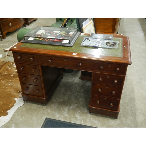 484 - VICTORIAN TWIN PEDESTAL DESK WITH TOOLED LEATHER TOP