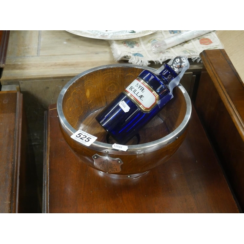 525 - OAK FRUIT BOWL & CHEMIST BOTTLE