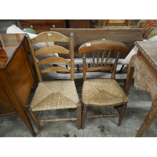 537 - PAIR OF RUSH SEAT CHAIRS