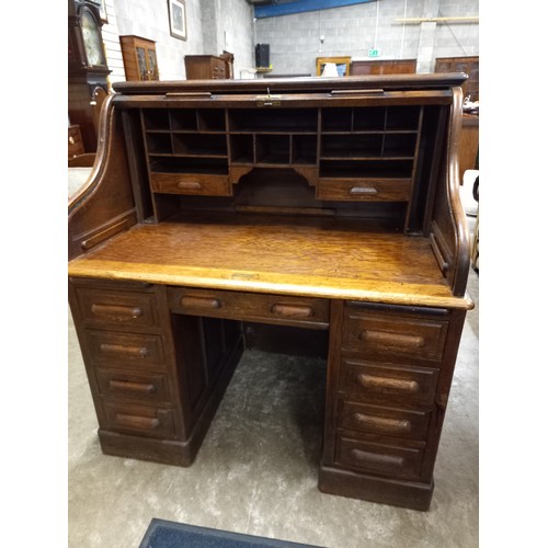 513 - OAK ROLL TOP DESK