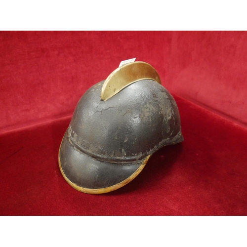 377 - LEATHER & BRASS MILITARY FIRE HELMET