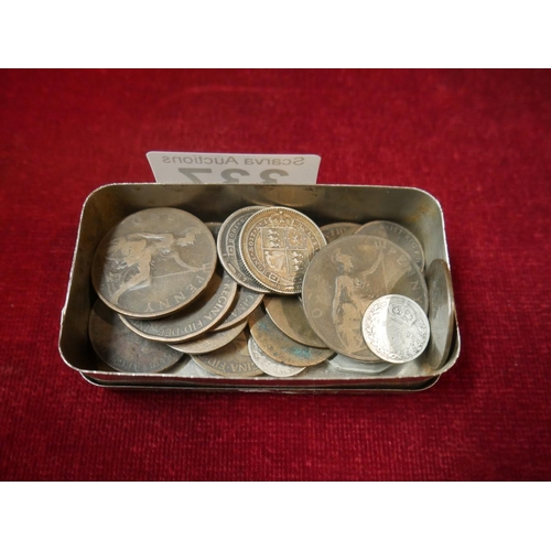 337 - TIN OF VICTORIAN CROWNS INCLUDING SILVER