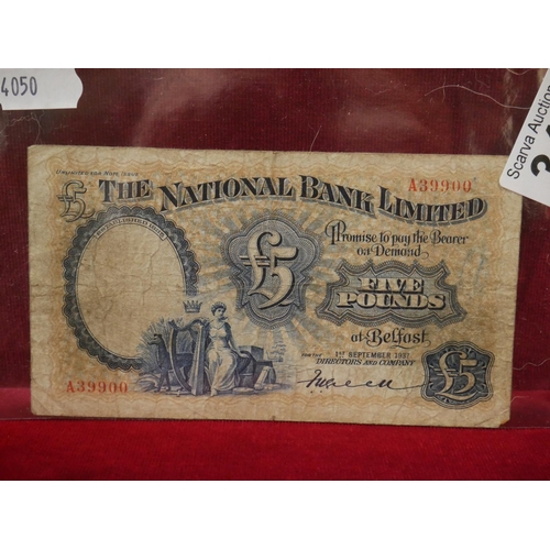 344 - NATIONAL BANK LTD £5 NOTE 1937