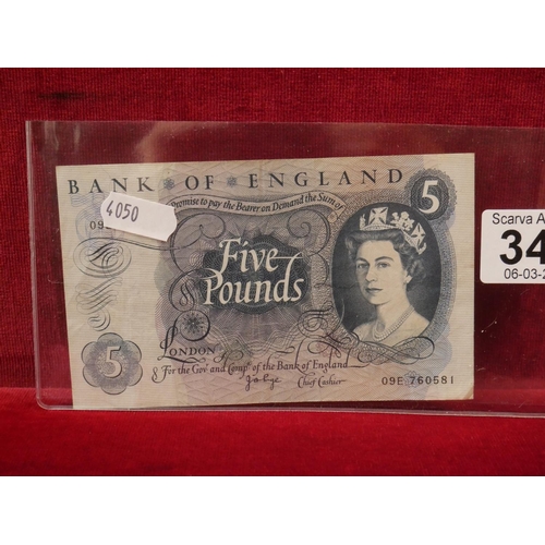 345 - BANK OF ENGLAND £5 NOTE