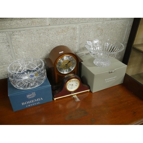 433 - 2 CRYSTAL BOWLS & 2 CLOCKS