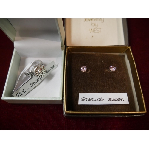 373 - STERLING SILVER RING & EARRINGS