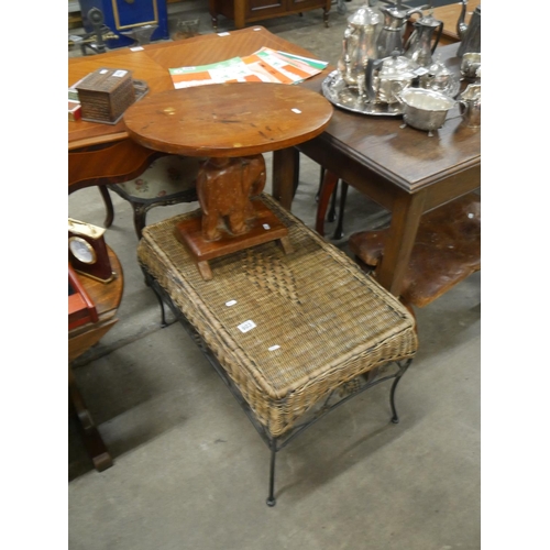 603 - METAL & RATTAN STOOL PLUS OCCASIONAL TABLE