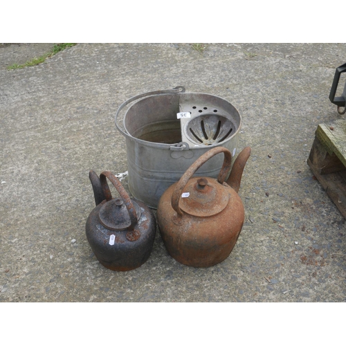 35 - 2 BLACK KETTLES & MOP BUCKET