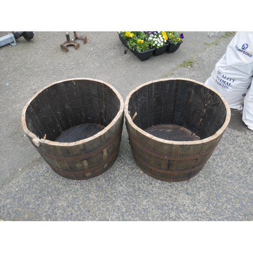 38 - 2 HALF BARREL PLANTERS