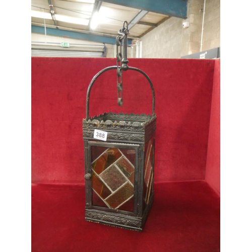 388 - COLOURED LEADED GLASS LANTERN