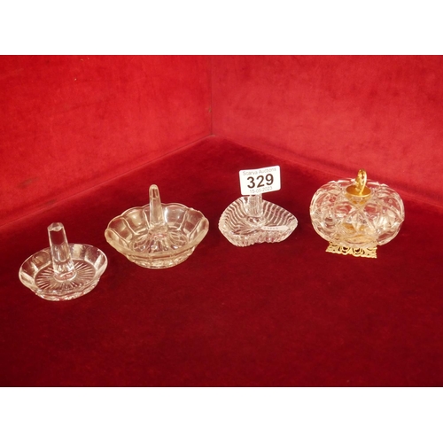 329 - CRYSTAL RING HOLDERS & TRINKET BOX INCLUDING ONE WATERFORD