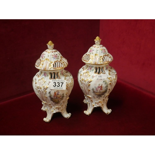 337 - PAIR OF ANTIQUE LIDDED URNS