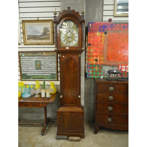 499 - GEORGIAN BRASS DIAL GRANDFATHER CLOCK RICHARD ROUGHSEDGE TWICKENHAM