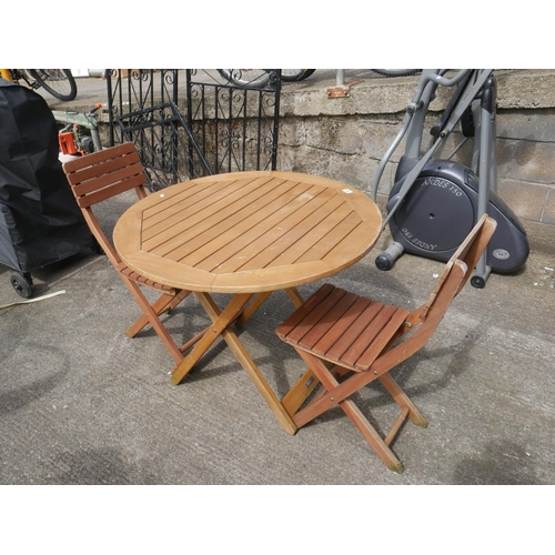 141 - WOODEN TABLE & 2 CHAIRS