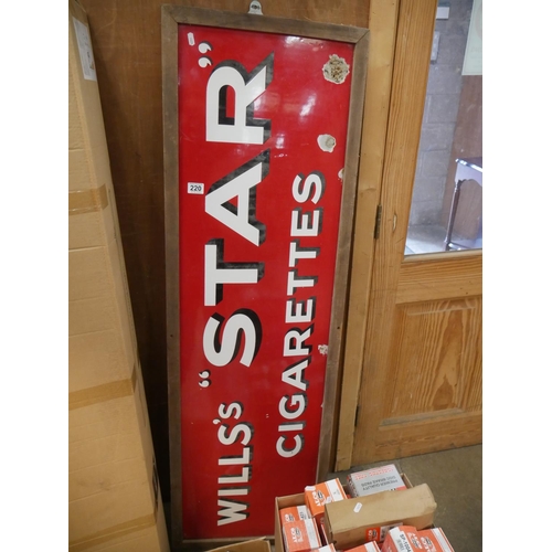 220 - WILLS STAR CIGARETTE ENAMEL SIGN IN ORIGINAL FRAME