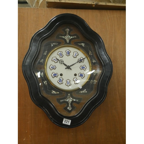 221 - ANTIQUE CLOCK WITH MOTHER OF PEARL INLAY