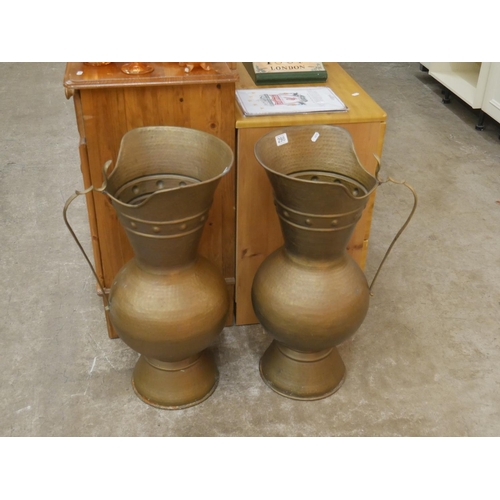 298 - 2 LARGE BRASS PITCHERS / STICK STANDS