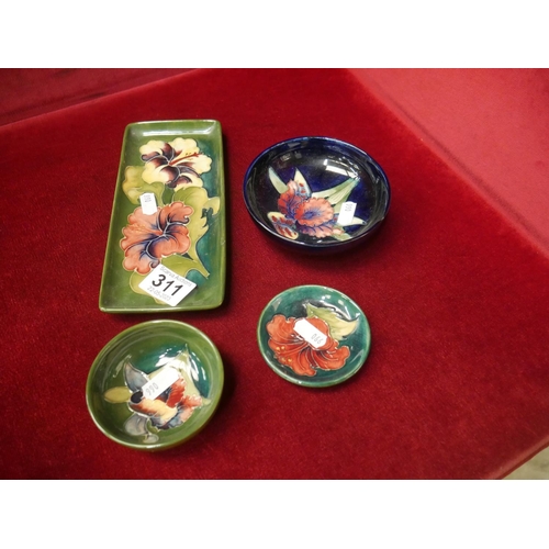 311 - 4 PIECES OF MOORCROFT - 2 WITH SLIGHT CHIPS