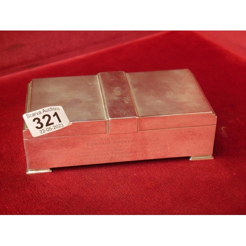 321 - HALLMARKED SILVER ENGINE TURNED CIGARETTE BOX - ENGRAVED