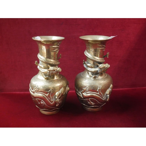 333 - PAIR OF ORIENTAL BRASS VASES