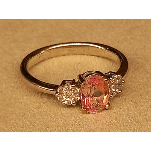 346 - 9CT PINK TOPAZ & DIAMOND RING SIZE M