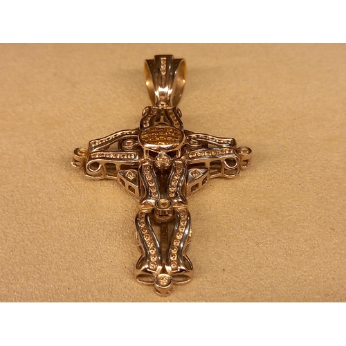 350 - 14CT & DIAMOND CROSS PENDANT WITH VALUATION CERTIFICATE