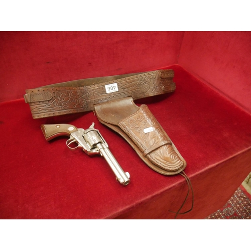 406 - ORIGINAL WESTERN BELT & HOLSTER WITH REPLICA COLT REVOLVER