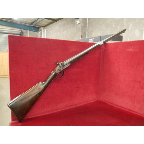 413 - ENGLISH DOUBLE BARREL PERSUSSION SHOTGUN BY POWELL WITH GOLD & PLATINUM INSETS - MECHANISM GOOD