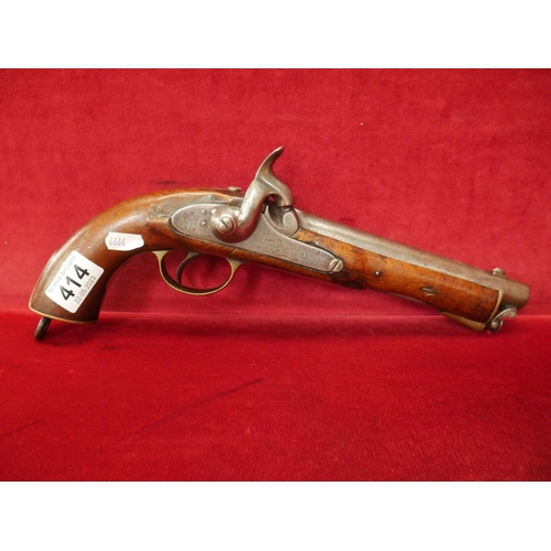 414 - ENGLISH CAVALRY PISTOL WITH GOOD PROOF MARKS, CROWN & VR - MECHANISM GOOD