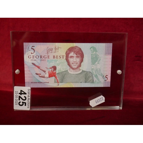 425 - FRAMED GEORGE BEST £5 NOTE