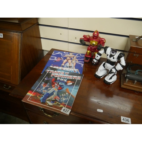 437 - 2 TRANSFORMER MODELS & 2 TRANSFORMER STICKER ALBUMS - INCOMPLETE