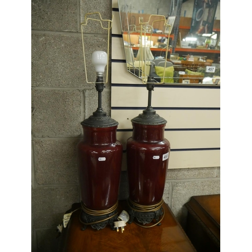 453 - PAIR OF PORCELAIN & BRONZE TABLE LAMPS