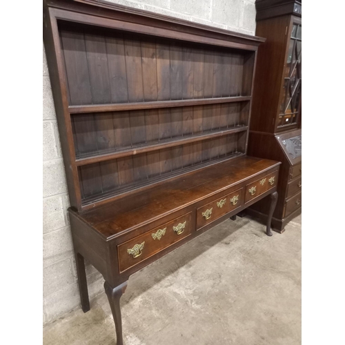 463 - GEORGIAN 6 FT OAK DRESSER ON PAD FOOT WITH LATER BACK BOARDS IN TOP DISPLAY RACK