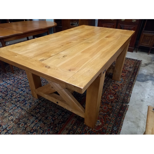 493 - LARGE HEAVY SOLID WOOD DINING TABLE