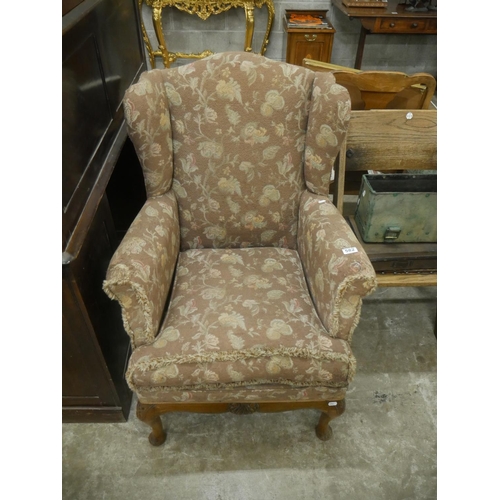 582 - EDWARDIAN WALNUT WING BACK CHAIR