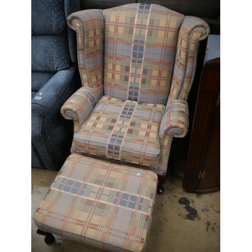 597 - WING BACK CHAIR & MATCHING STOOL