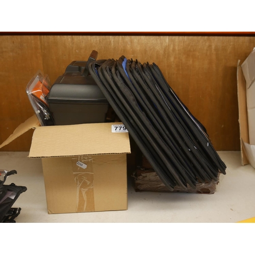 779 - BOX OF TOOLS & SELECTION OF SANDPAPER PLUS TOOL CASES