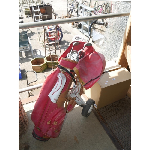 221 - GOLF TROLLEY & CLUBS