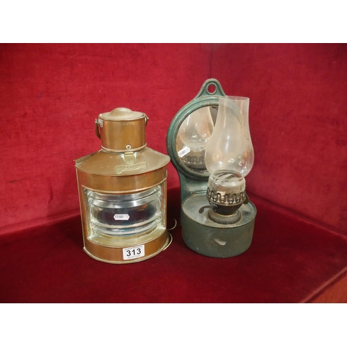 313 - COPPER BOAT LAMP & OIL LAMP