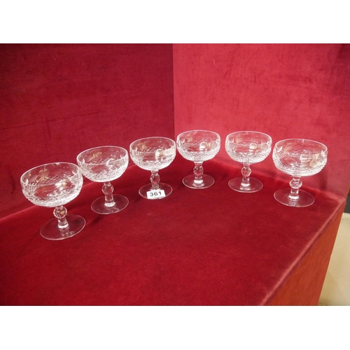 361 - 6 WATERFORD STEM GLASSES - ONE SLIGHT CHIP