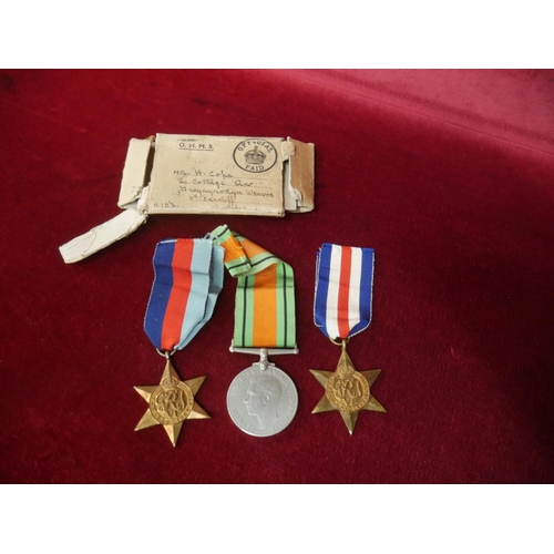 466 - 3 WWII MEDALS WITH BOX & PAPERS