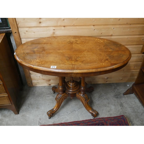 470 - VICTORIAN BURR WALNUT INLAID OVAL OCCASIONAL TABLE