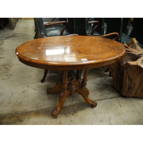 484 - VICTORIAN BURR WALNUT INLAID OVAL OCCASIONAL TABLE