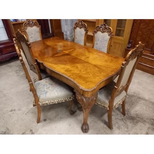 489 - 1920s BURR WALNUT TABLE & 6 CHAIRS