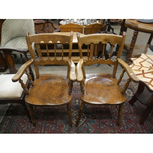 519 - PAIR OF ELM COUNTRY ARMCHAIRS