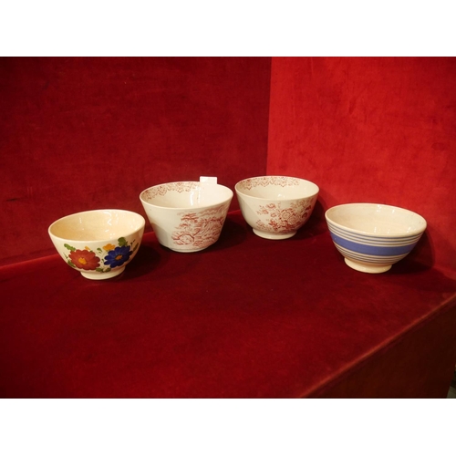 280 - ARKLOW POTTERY, BLUE & WHITE BANDED & 2 TRANSFER WARE BOWLS