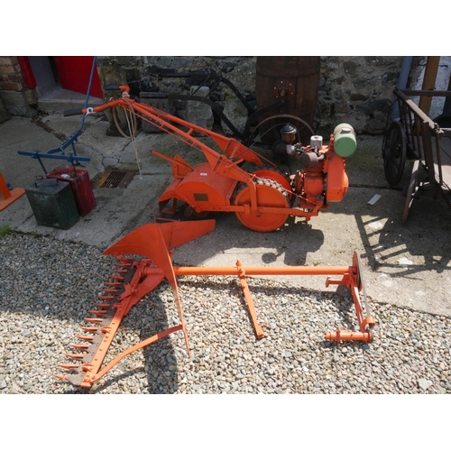 458 - VINTAGE ROTOVATOR WITH PLOUGH & CUTTING BAR ATTACHMENTS