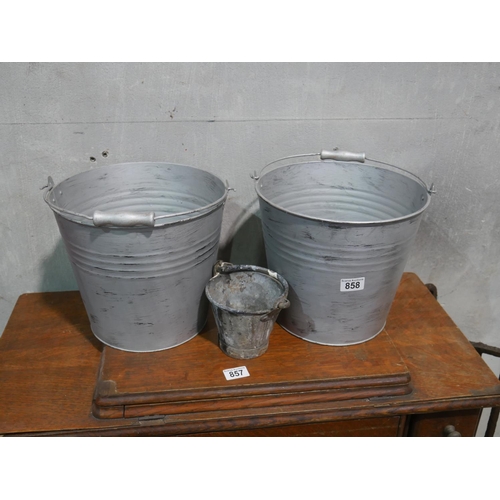 858 - 2 GALV BUCKETS & SMALL BUCKET