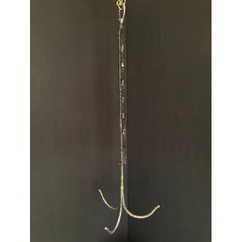 420 - Early 19th c blacksmith made adjustable tack room harness rack.